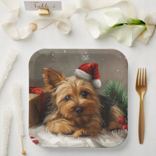 Australian Terrier Dog Christmas Festive Paper Plates