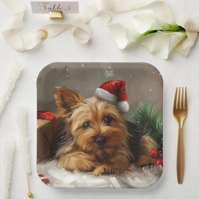 Australian Terrier Dog Christmas Festive Paper Plates (Wedding)