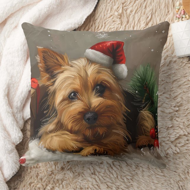 Australian Terrier Dog Christmas Festive Throw Pillow (Blanket)