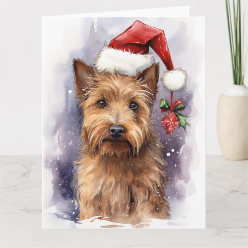 Australian Terrier Dog Christmas Santa Paws Card