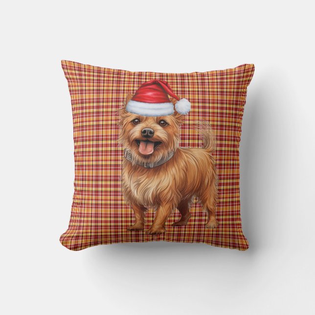 Australian Terrier Dog Red Plaid Christmas Holiday Throw Pillow (Front)