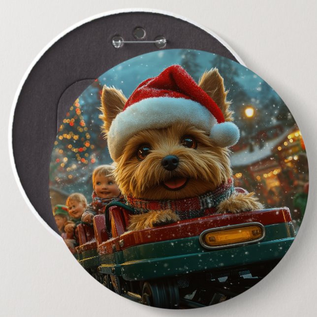 Australian Terrier Dog Roller Coaster Christmas Button (Front & Back)