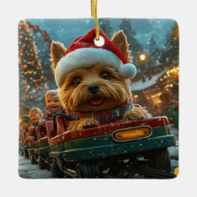 Australian Terrier Dog Roller Coaster Christmas Ceramic Ornament (Front)