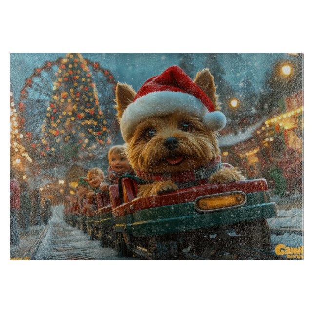 Australian Terrier Dog Roller Coaster Christmas Cutting Board (Front)