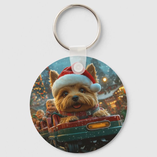 Australian Terrier Dog Roller Coaster Christmas Keychain (Front)