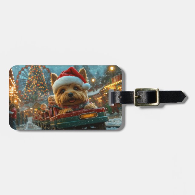 Australian Terrier Dog Roller Coaster Christmas Luggage Tag (Front Horizontal)
