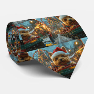 Australian Terrier Dog Roller Coaster Christmas Neck Tie
