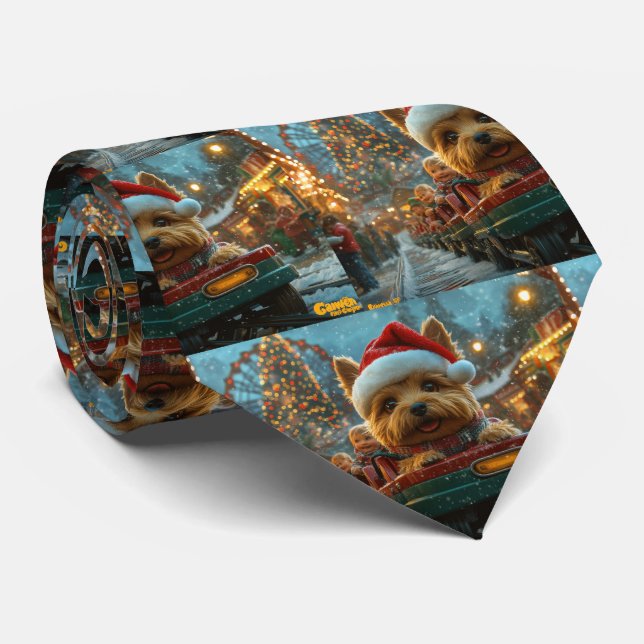 Australian Terrier Dog Roller Coaster Christmas Neck Tie (Rolled)
