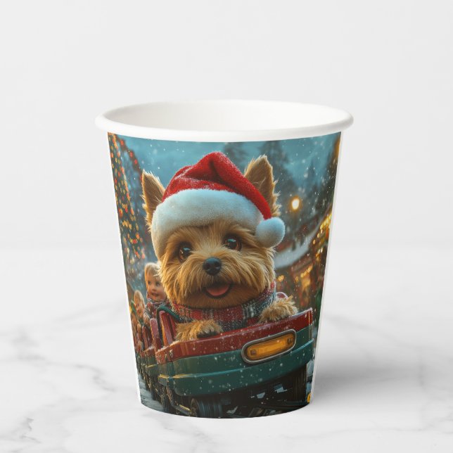 Australian Terrier Dog Roller Coaster Christmas Paper Cups (Front)