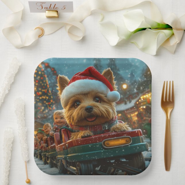 Australian Terrier Dog Roller Coaster Christmas Paper Plates (Wedding)
