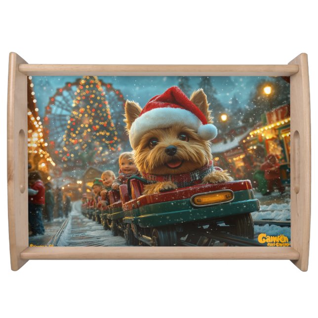 Australian Terrier Dog Roller Coaster Christmas Serving Tray (Front)