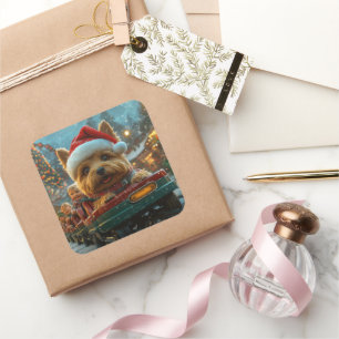 Australian Terrier Dog Roller Coaster Christmas Square Sticker