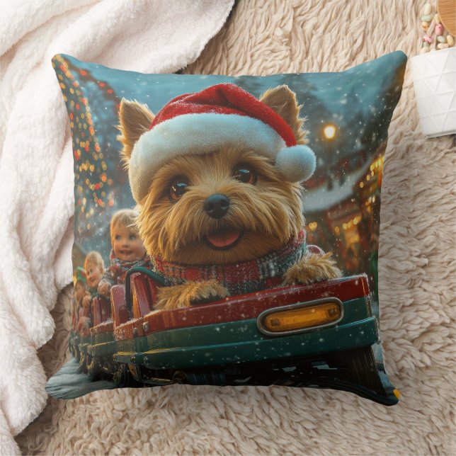 Australian Terrier Dog Roller Coaster Christmas Throw Pillow (Blanket)