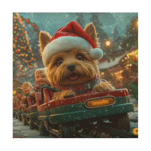 Australian Terrier Dog Roller Coaster Christmas Wood Wall Art