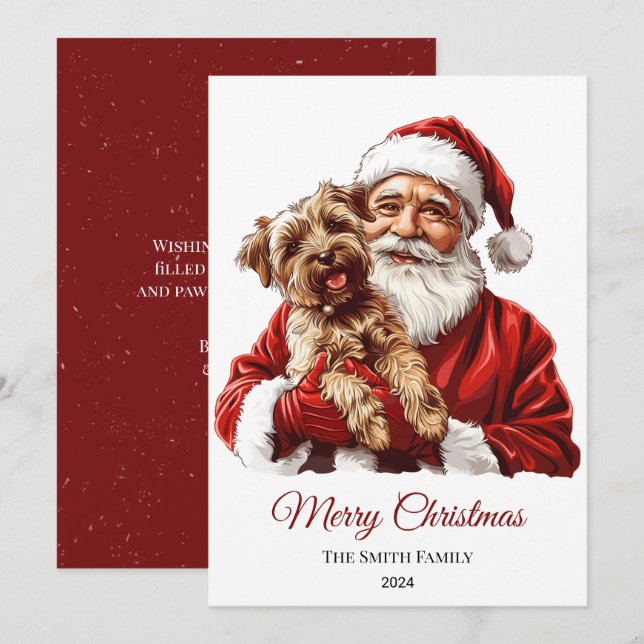 Australian Terrier Dog Santa Claus Christmas Holiday Card (Front/Back)
