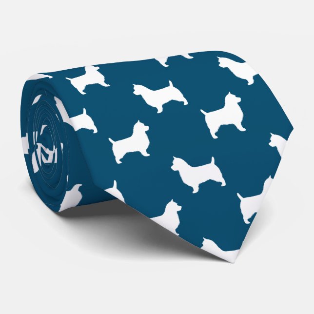 Australian Terrier Dog Silhouettes Pattern Blue Neck Tie (Rolled)
