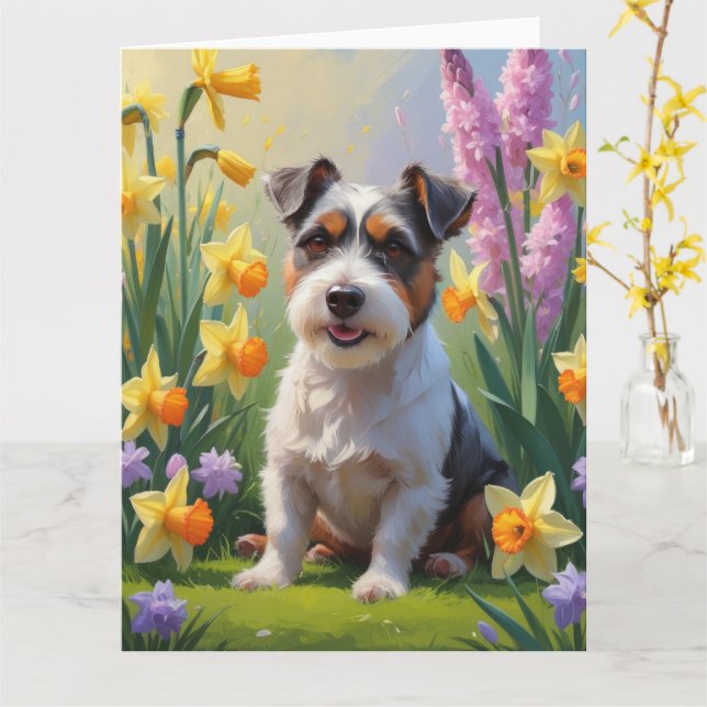 Australian Terrier Dog Spring Flowers Painting Card (Yellow Flower)