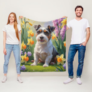 Australian Terrier Dog Spring Flowers Painting Fleece Blanket