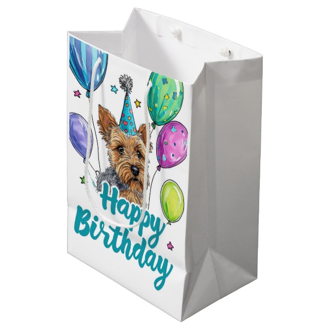 Australian Terrier Dog with Balloons Birthday Medium Gift Bag (Front Angled)