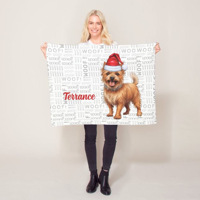 Australian Terrier Dog with Name Christmas Holiday Fleece Blanket (In Situ)