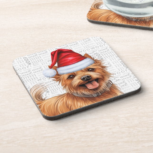 Australian Terrier Dog Woof Word Art Holiday Beverage Coaster (Left Side)