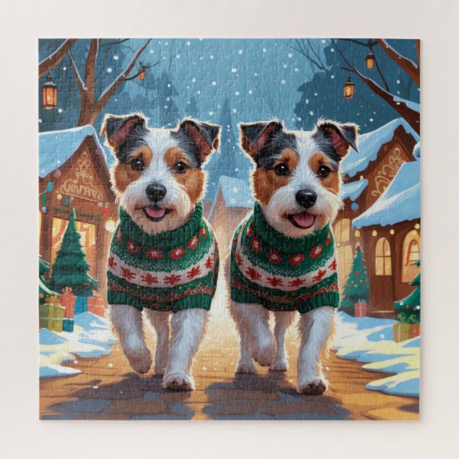 Australian Terrier Dogs Christmas Snow Holiday Jigsaw Puzzle (Vertical)
