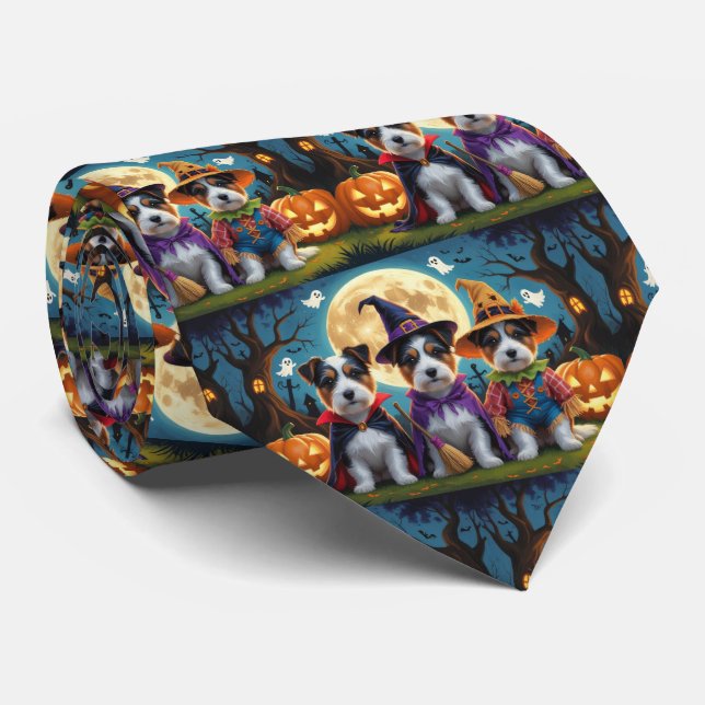 Australian Terrier Dogs Pumpkin Halloween Funny Neck Tie (Rolled)