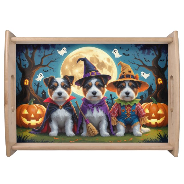 Australian Terrier Dogs Pumpkin Halloween Funny Serving Tray (Front)