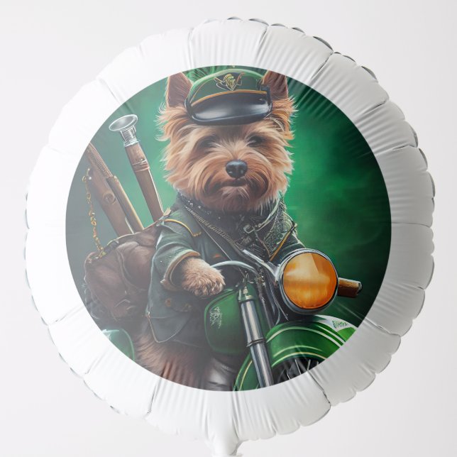 Australian Terrier driving bike St. Patrick's Day Balloon (Front)
