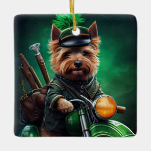Australian Terrier driving bike St. Patrick's Day Ceramic Ornament