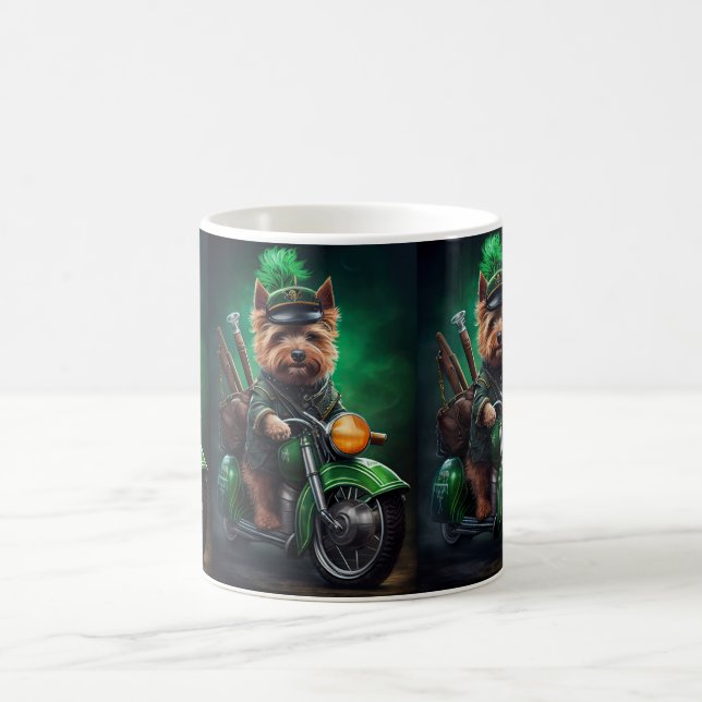 Australian Terrier driving bike St. Patrick's Day Coffee Mug (Center)