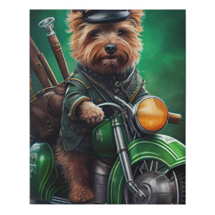 Australian Terrier driving bike St. Patrick's Day Faux Canvas Print