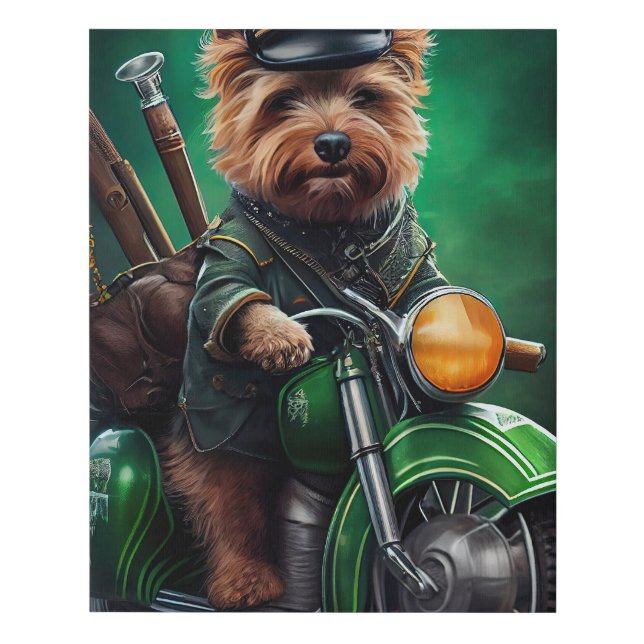 Australian Terrier driving bike St. Patrick's Day Faux Canvas Print (Front)