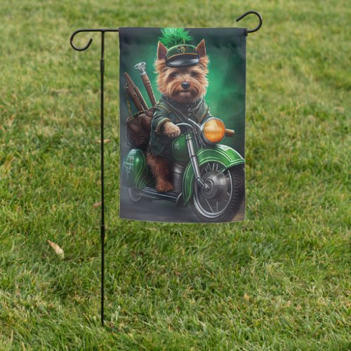 Australian Terrier driving bike St Patricks Day Garden Flag