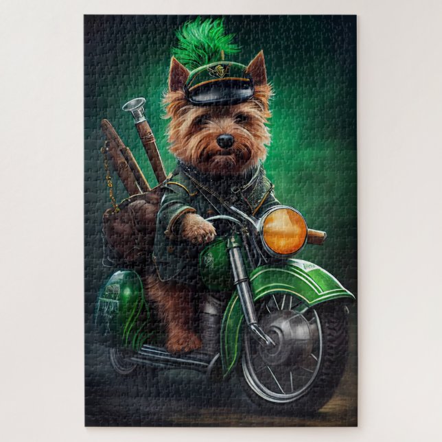 Australian Terrier driving bike St. Patrick's Day Jigsaw Puzzle (Vertical)