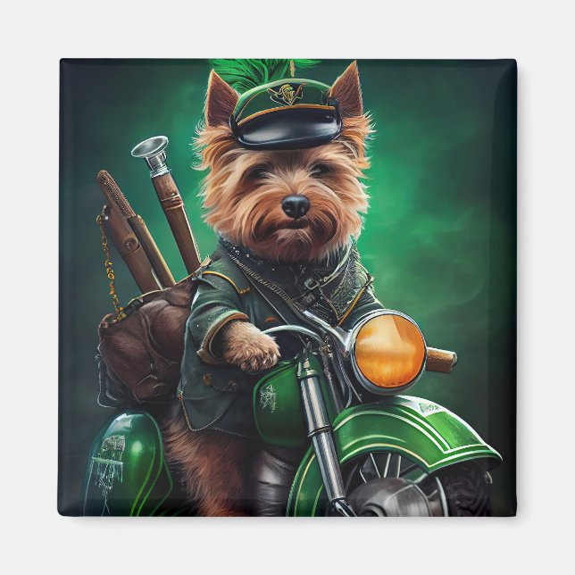 Australian Terrier driving bike St. Patrick's Day Magnet (Front)