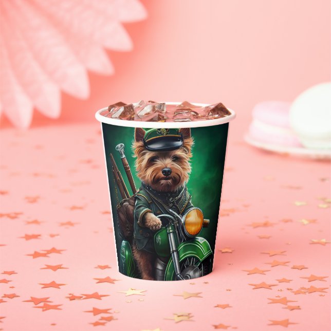 Australian Terrier driving bike St. Patrick's Day Paper Cups (Insitu)