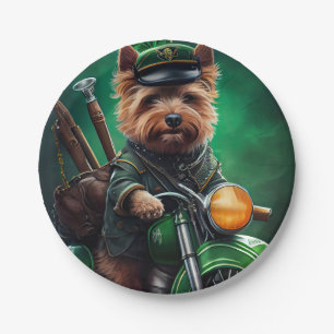 Australian Terrier driving bike St. Patrick's Day Paper Plates