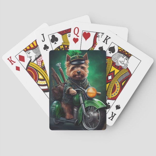 Australian Terrier driving bike St. Patrick's Day Poker Cards (Back)