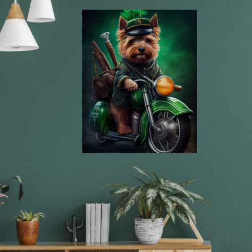 Australian Terrier driving bike St Patricks Day Poster