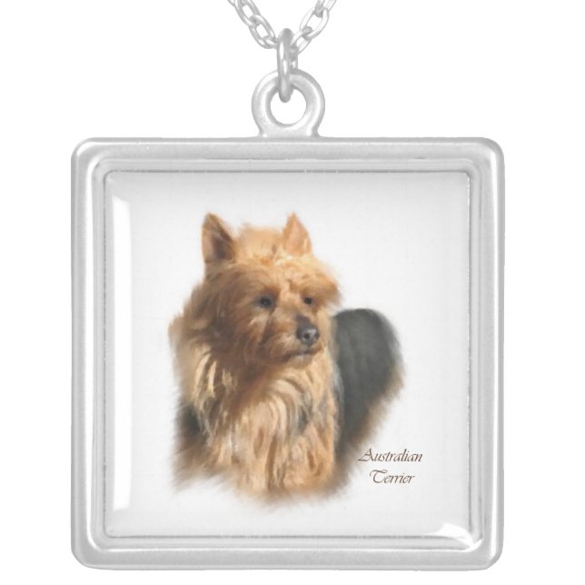 Australian Terrier Fine Art Silver Plated Necklace (Front)