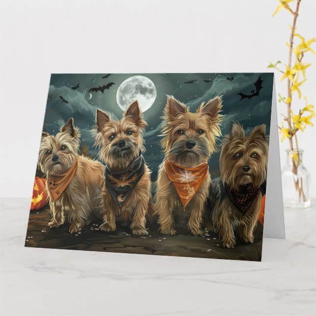 Australian Terrier Halloween Spooky Card (Yellow Flower)