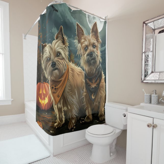 Australian Terrier Halloween Spooky Shower Curtain (In Situ)