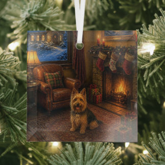 Australian Terrier Holiday  Glass Ornament