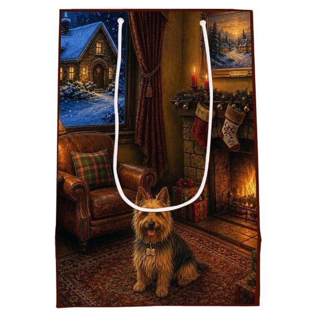 Australian Terrier Holiday  Medium Gift Bag (Back)