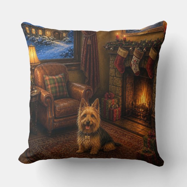 Australian Terrier Holiday  Throw Pillow (Front)