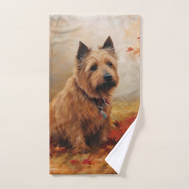 Australian Terrier in Autumn Leaves Fall Inspire Bath Towel Set (Hand Towel)