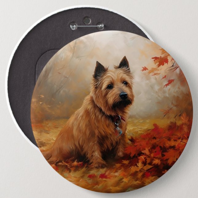 Australian Terrier in Autumn Leaves Fall Inspire Button (Front & Back)