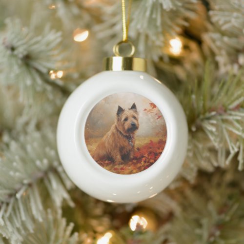 Australian Terrier in Autumn Leaves Fall Inspire Ceramic Ball Christmas Ornament
