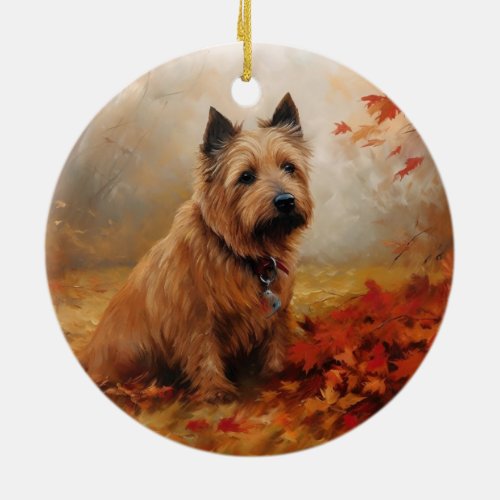 Australian Terrier in Autumn Leaves Fall Inspire Ceramic Ornament